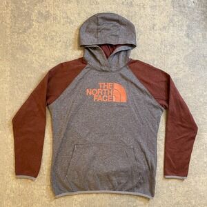 The North Face Hoodie Womens XL Gray Colorblock Logo Pullover Fleece Raglan